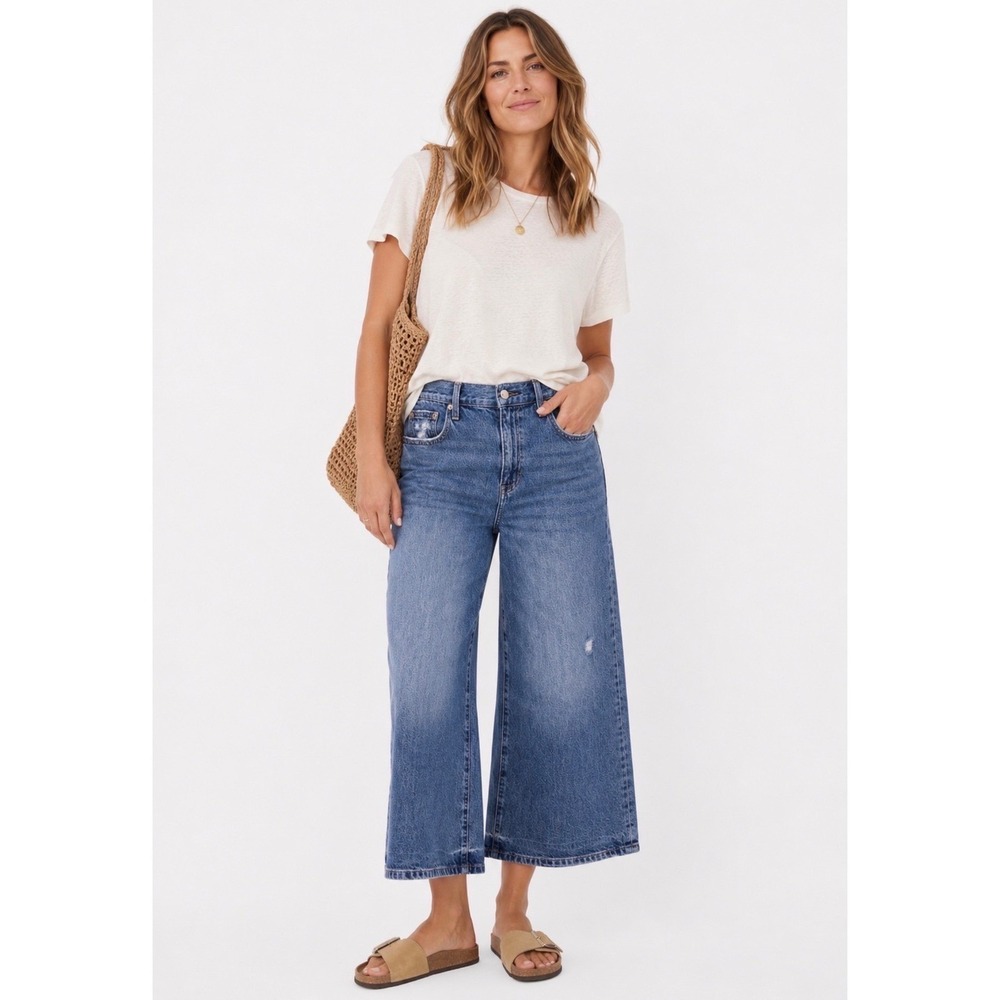 pistola Wide Leg Cropped Jeans in Medium Blue Wash